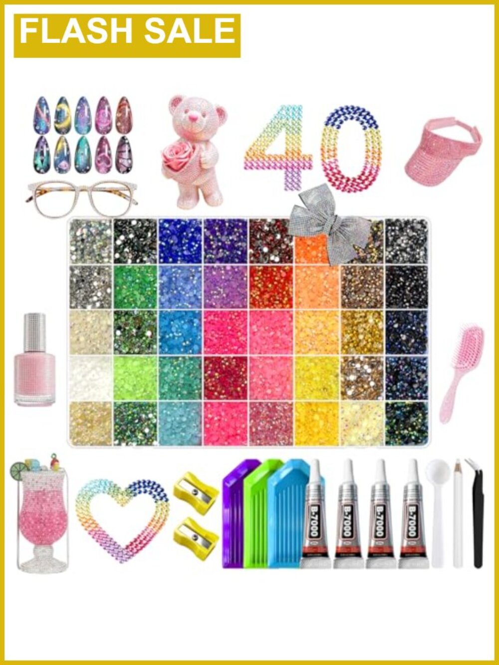 40000 Pcs Rhinestone Kit 40 Colors 4mm 4x10ml Glue